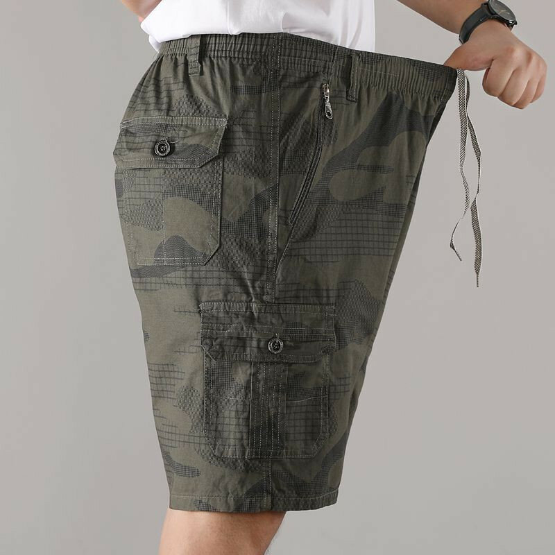 Шорты-карго мужские тонкие, летние камуфляжные рабочие штаны, свободные хлопковые повседневные штаны для дома, прямые с эластичным поясом