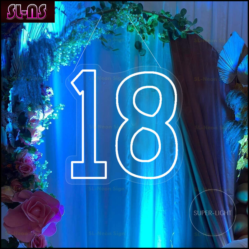 Letreros de neón para iluminación de cumpleaños, señal de neón para 18, 40cm de alto, números personalizados de 0 a 9, luz LED para fiesta