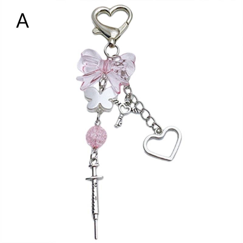 Porte-clés élégant en forme cœur perles avec nœud décoration pour clés sacs, téléphone