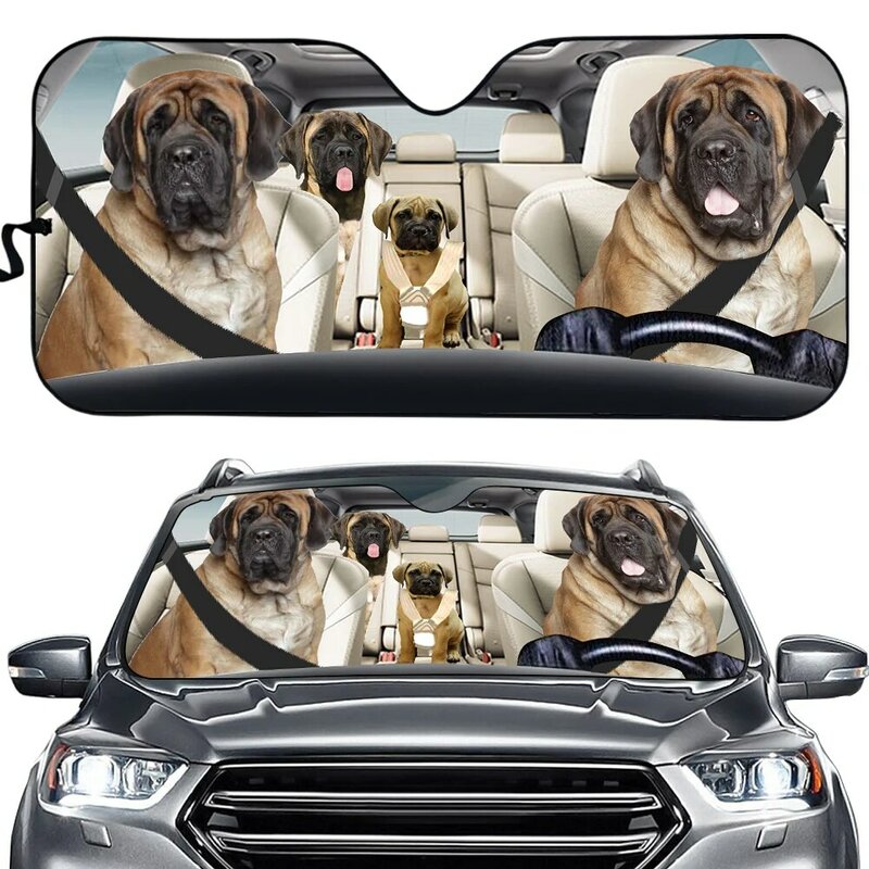 Bulldog engraçado dos desenhos animados e Pug Driving Print Car Sun Shade, Janela frontal, Bloquear raios UV, pára-brisa dobrável, protetor de viseira