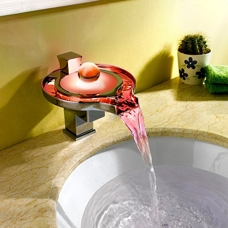 Accesorios de baño con cambio de 3 colores, grifo de cascada LED termocrómico, moderno, mezclador de lavabo