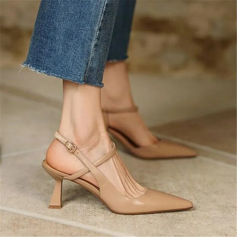 Туфли женские на высоком каблуке, классические элегантные босоножки в римском стиле, с острым носком, на шпильке, с пряжкой, однотонные, для работы, весна-лето