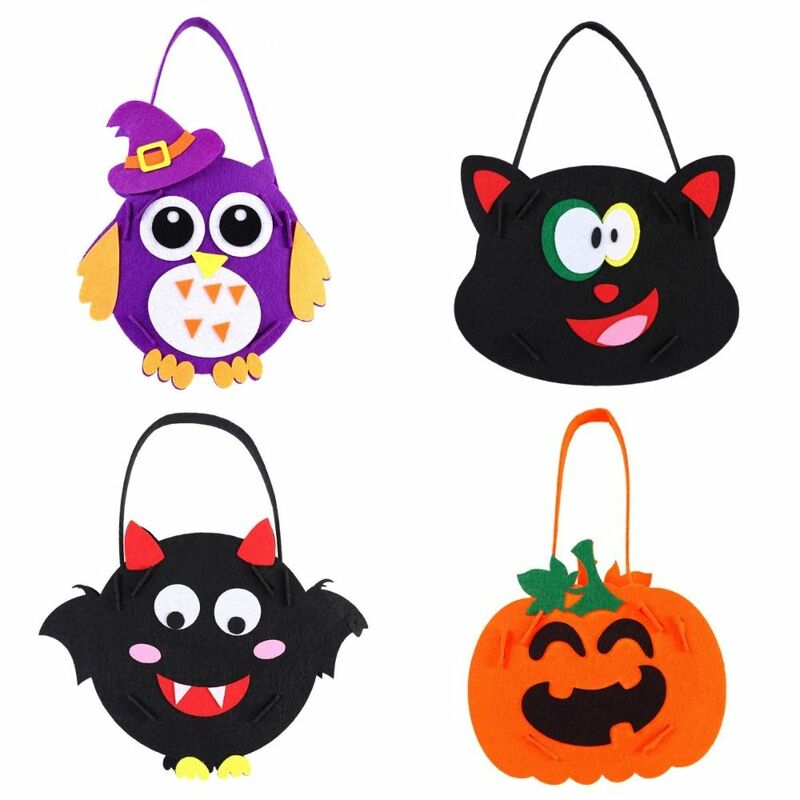 Bolsa de dulces de Halloween DIY, bolsa de truco o trato de bricolaje, tela no tejida, bolsa portátil de calabaza de murciélago fantasma para fiesta de niños, regalo de Halloween