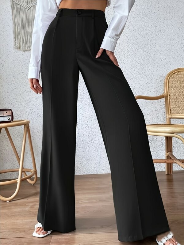 Plus Size High Waist Spring Summer Long Wide Leg Pant Women Elegant Loose Pleated Fashion Ladies Trousers Casual Woman Pants