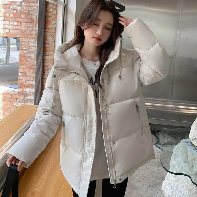 2023 New Women Down Cotton Coat Winter Jacket Female Short Versatile Parkas Loose Thick Warm Outwear Hooded Simplicity Overcoat