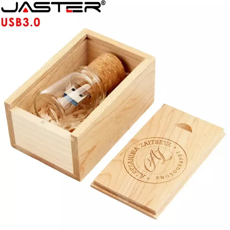 JASTER-botella de cristal con USB 3,0, pendrive con corcho, 4GB, 8GB, 16GB, 32GB, 64GB, logotipo personalizado