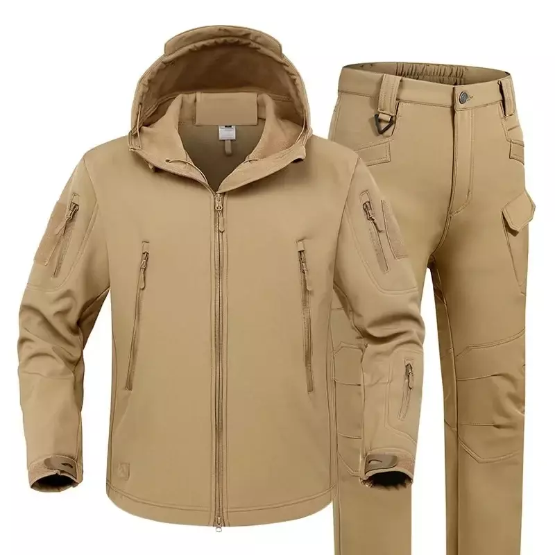 Ensemble manteau et pantalon d'alpinisme en peluche, coquille souple, imperméable, coupe-vent, épais, automne, hiver