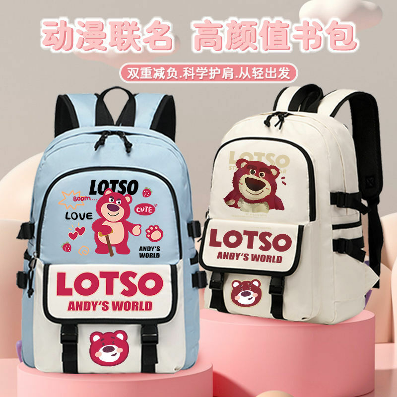 Sanrio-mochila escolar de oso de fresa para estudiantes, almohadilla de hombro de dibujos animados, impermeable, Linda mochila para niños, nuevo