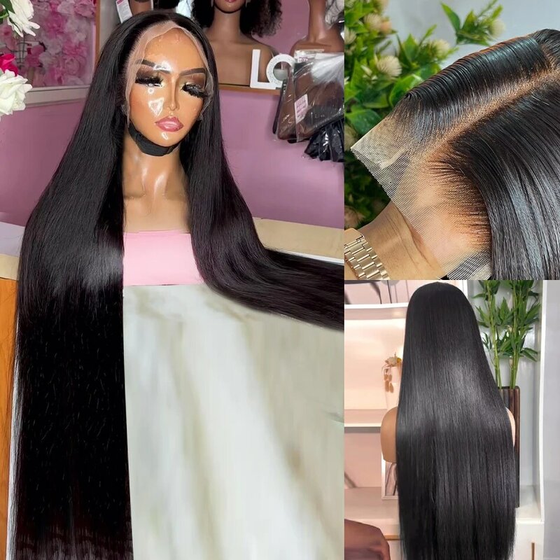 Sophia-Perruque Lace Front Wig Remy Brésilienne Naturelle, Cheveux Lisses, 13x6, 13x4, 30 40 Pouces, Densité 250, pour Femme