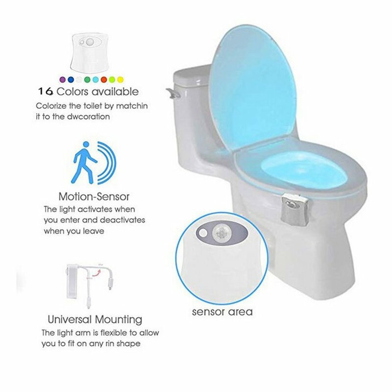 Lampu malam Toilet, 8 warna PIR Sensor gerak lampu Toilet LED kamar kecil lampu malam mangkuk Toilet pencahayaan untuk kamar mandi kamar kecil