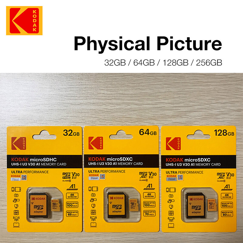 Kodak kartu SD mikro asli, kartu memori 256GB u3 128gb 64gb 32gb EVO Plus sdhc u3 c10 kartu TF C10 100MB/dtk UHS-1