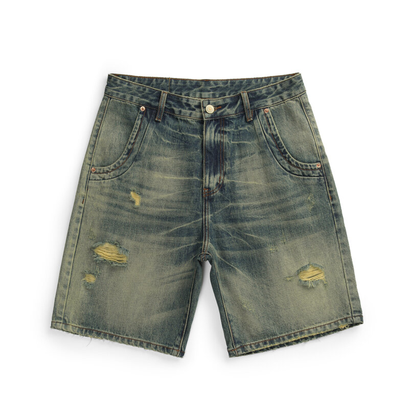 Мужские свободные джинсовые брюки-шаровары, потертые мешковатые брюки до колена, байкерские джинсы, лето