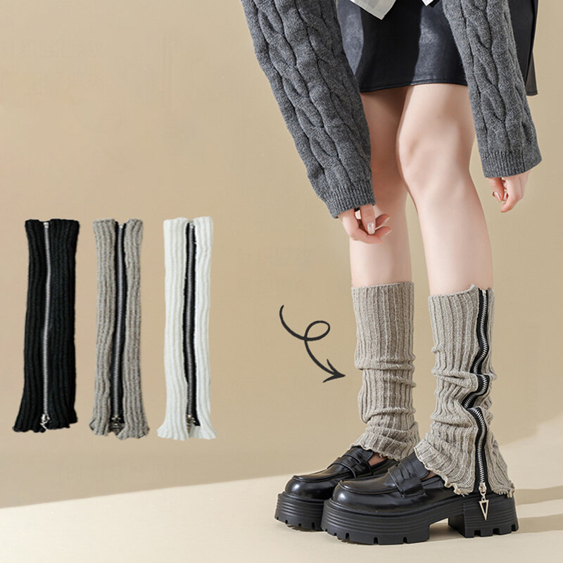 Женские гетры с боковой молнией, Обложка для ног, носки в рубчик, вязаные, Y2k, готические, панковские, однотонные, женские, студенческие, длинные носки до колена
