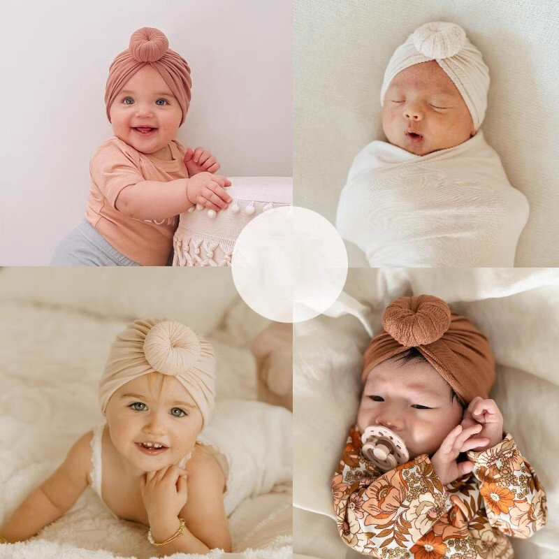 Chapéu monocromático de algodão turbante para bebê recém-nascido, bonito top atado headwraps, boné infantil, acessórios para menina e menino