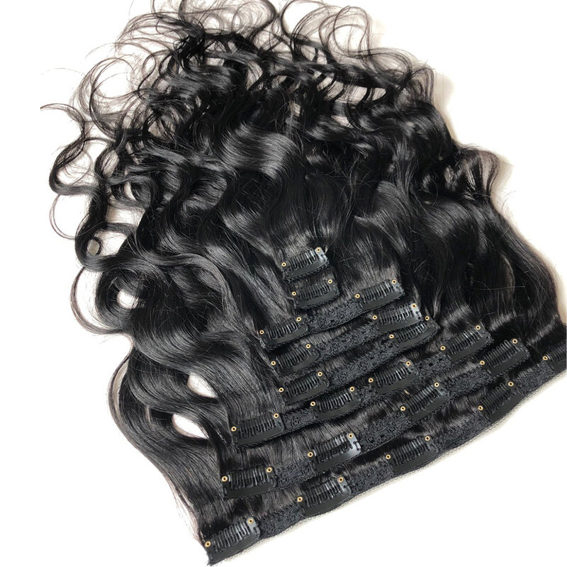 Extensiones de Cabello con Clip, cabello humano brasileño ondulado, Color negro Natural, 8-26 pulgadas, 120G