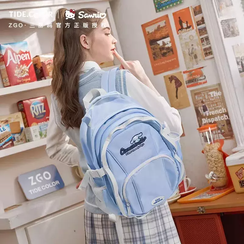 Новый Школьный Рюкзак Sanrio Hello Kitty для мальчиков и девочек, милый школьный рюкзак для колледжа в стиле мультфильма, школьный рюкзак в стиле Babycinnamoroll