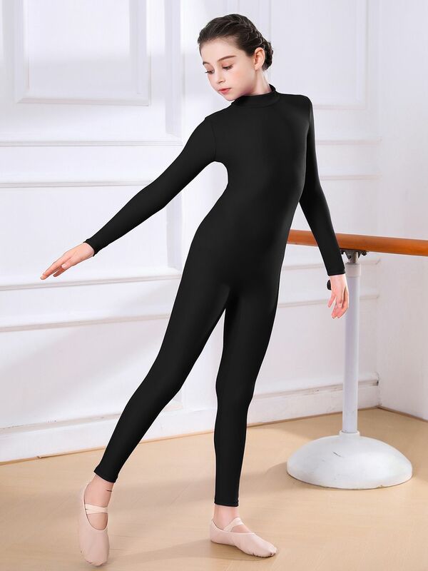 AOYLISEY-Justaucorps noir à manches longues pour filles, combinaison de danse de ballet pour enfants, vêtements de batterie pour enfants