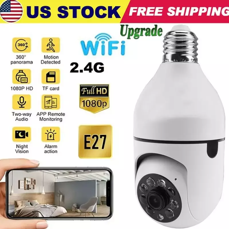 E27 Indoor Wifi Ip Camera Draadloze Bewakingscamera Home 1080P Ptz Auto Tracking Babyfoon Alexa Security Ip Camera 2.4G