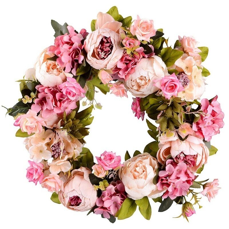 人工の花輪,偽の牡丹の花輪,16インチ,ドア用の春の花輪,結婚式,家の装飾