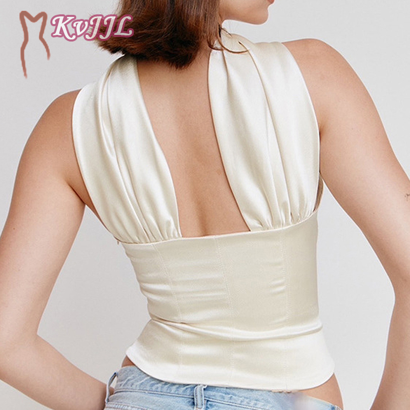 Womens Tops 2024 Satin Sexy Off Shoulder Backless Hollow Out Crop Tank Tops Female Skinny Going Out Corset