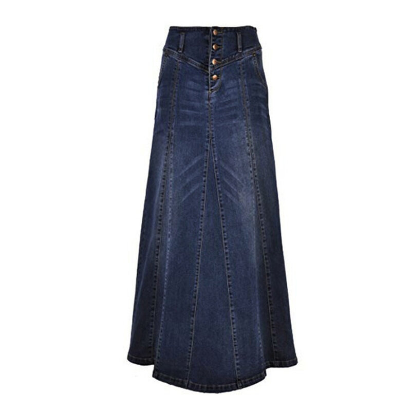 Denim Skirt Women Floor-Length Dress Spring Autumn Fashion Female Long Sewing Thread Single Breasted Loose Casual Jeans Skirts