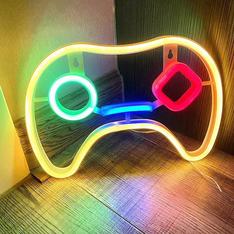 ไฟนีออนรูปไอคอนเกมหลอดไฟนีออน LED ปากการูปหัวใจขับเคลื่อนด้วย USB สำหรับห้องนอนเด็กบาร์เล่นเกม KTV โซนตกแต่งผนังปาร์ตี้วันหยุด