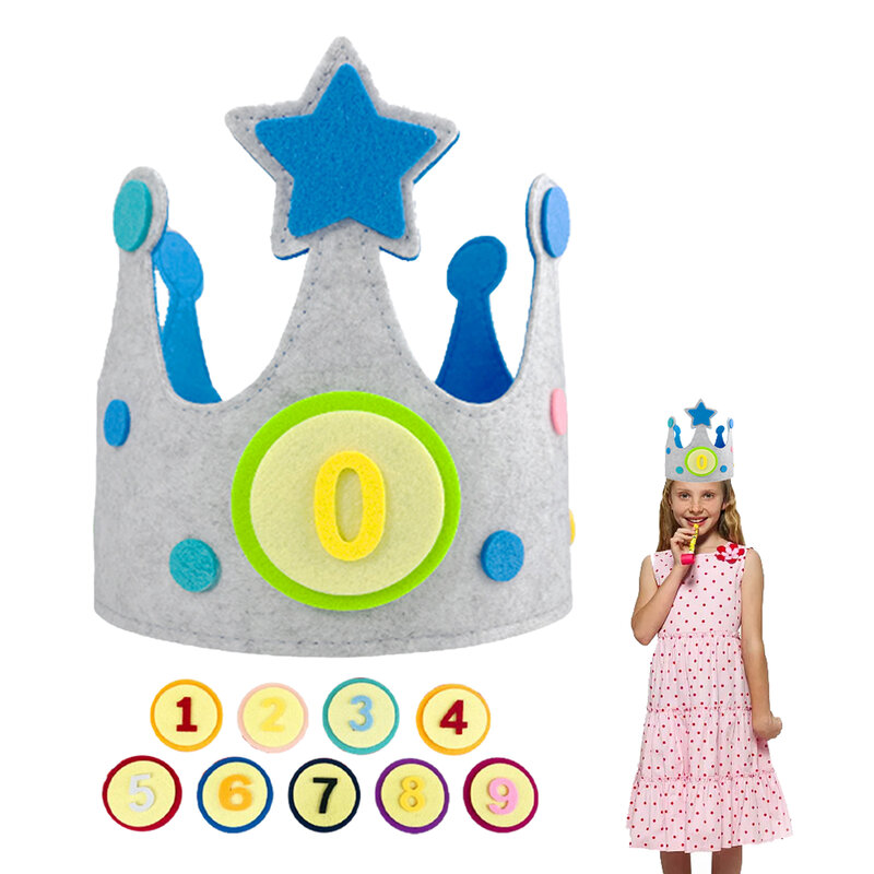Decorazioni per feste Princess grey Felt comodo cappello da compleanno per bambini celebrazione regolabile puntelli per foto con corona leggera e resistente