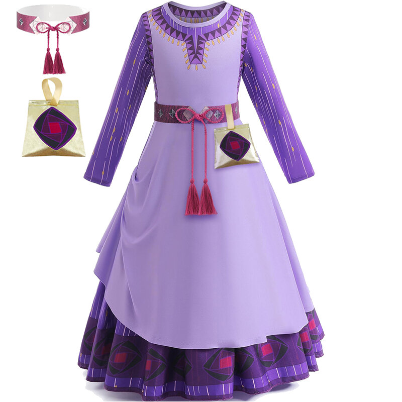 2023 Disney Wish Asha Girls Princess Dress Children's Asha Cosplay Costum New Movie Wish Costume Girls Christmas Party Clothings