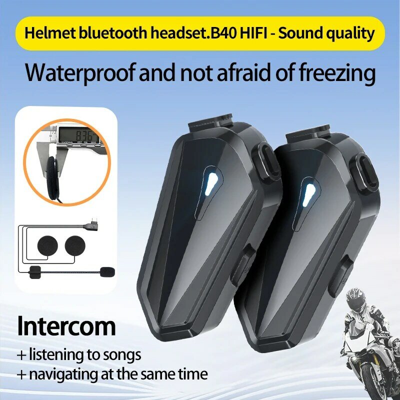 Motorhelm Bluetooth Headset Intercom Waterdichte Draadloze Handsfree Oortelefoon Speakers Muziek Stemassistent 1600Mah 2Pc