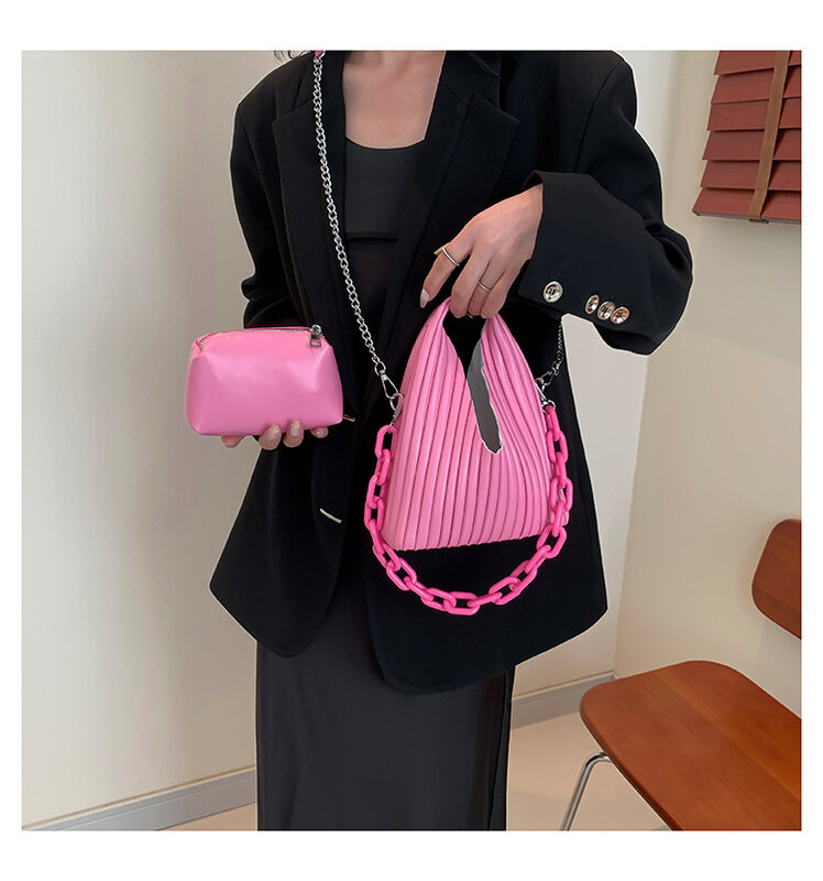 Trendy Pleats Design Handbags and Purses Tote Women Shoulder Crossbody Bags New Vegan Leather Ladies Messenger Clutches Bag