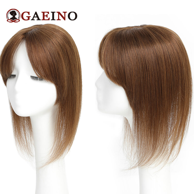 GAEINO ujung rambut manusia lurus dengan 3 klip, ekstensi rambut Atasan palsu Remy alami untuk wanita dengan poni kepadatan 150%