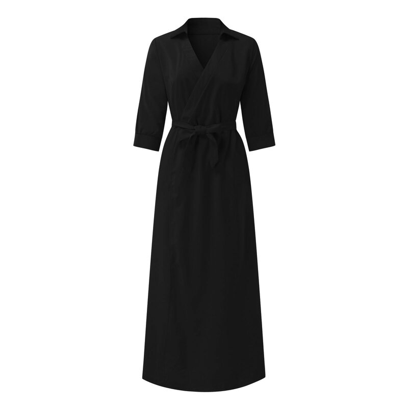 Женское модное однотонное платье с глубоким V-образным вырезом, длинным рукавом, на шнуровке, приталенное, обтягивающее бедра, темпераментная юбка средней длины
