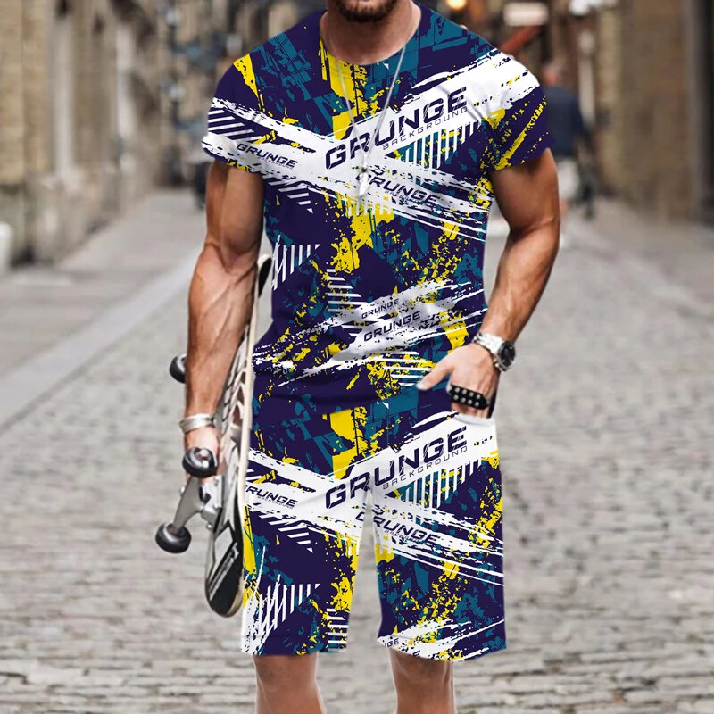 Костюм мужской оверсайз из 2 предметов в стиле хип-хоп с короткими рукавами и 3D-принтом, новинка 2022, роскошная модная веселая летняя одежда