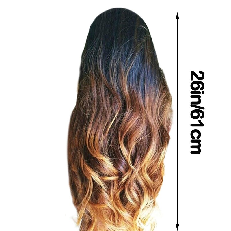 Wig renda depan wanita, pakaian sehari-hari warna gradien cokelat, rambut palsu yang cocok untuk semua cocok, rambut keriting gelombang besar