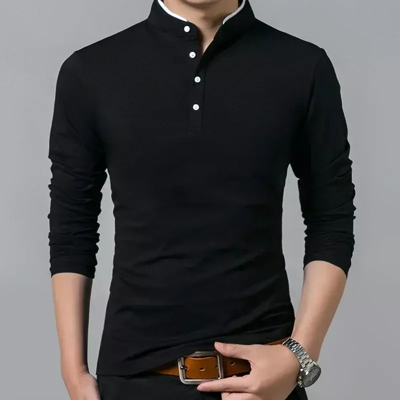 B1936-Camiseta de manga larga para hombre, blusa sólida básica, Top informal de algodón, ropa interior para Primavera, gran oferta, 2024