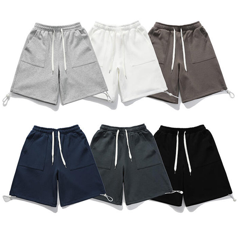 Popularne spodnie proste spodenki z czystej bawełny męskie na co dzień luźna moda wysokiej jakości spodnie dresowe w jednolitym kolorze