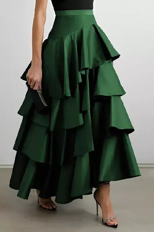 Damska z wysokim stanem warstwowa spódnica Maxi Cake elegancka imprezowa gość weselny Y2K jednokolorowa klasyczna czarna porządna spódnice w kształcie linii