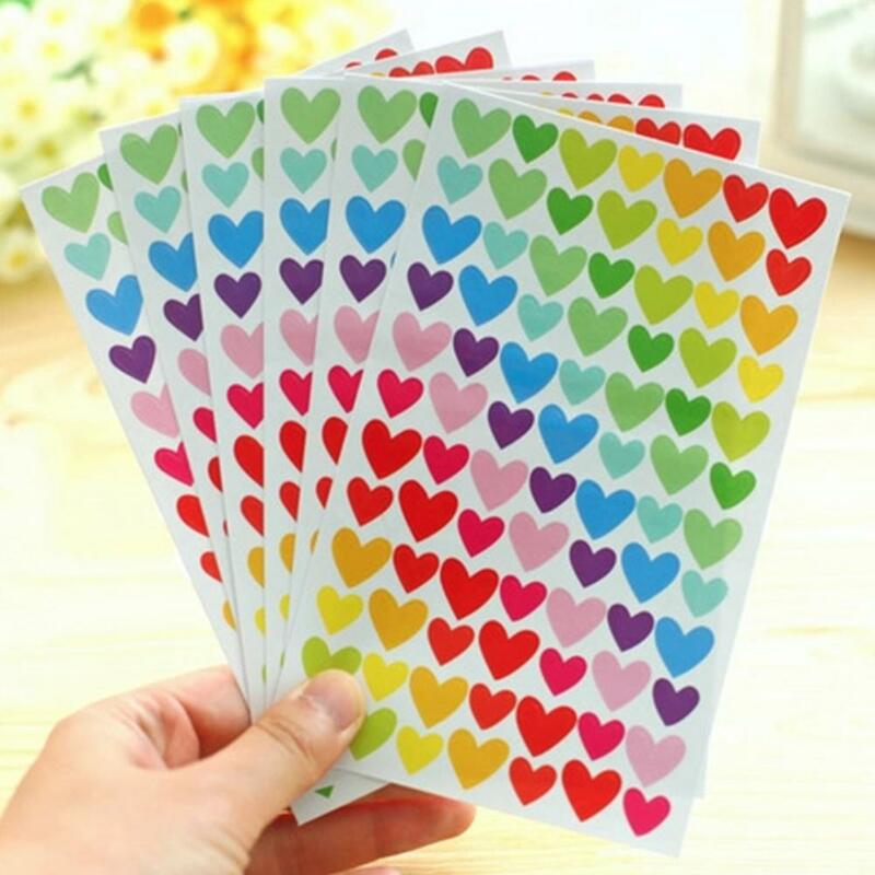 6 lembar stiker buku tempel bintang warna-warni bulat cinta bentuk hati kertas Kpop kartu foto perencana jurnal Decal susu perlengkapan DIY