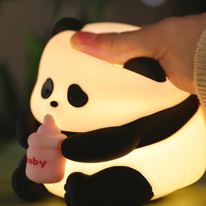 Sentado Panda Flower Night Light, Desenhos animados bonitos, Alta Cor Quarto Sensor de luz ambiente, Proteção para os olhos, Silicone Gel, Luz noturna