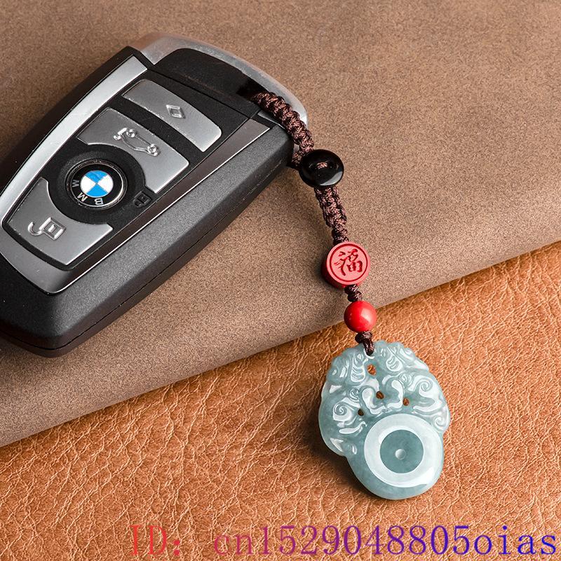 Blue Myanmar Jadeite Pixiu Keychain Natural Burmese Jade Cute Strap Real Jewelry Lanyard Car Accessories Phone Charm Fashion