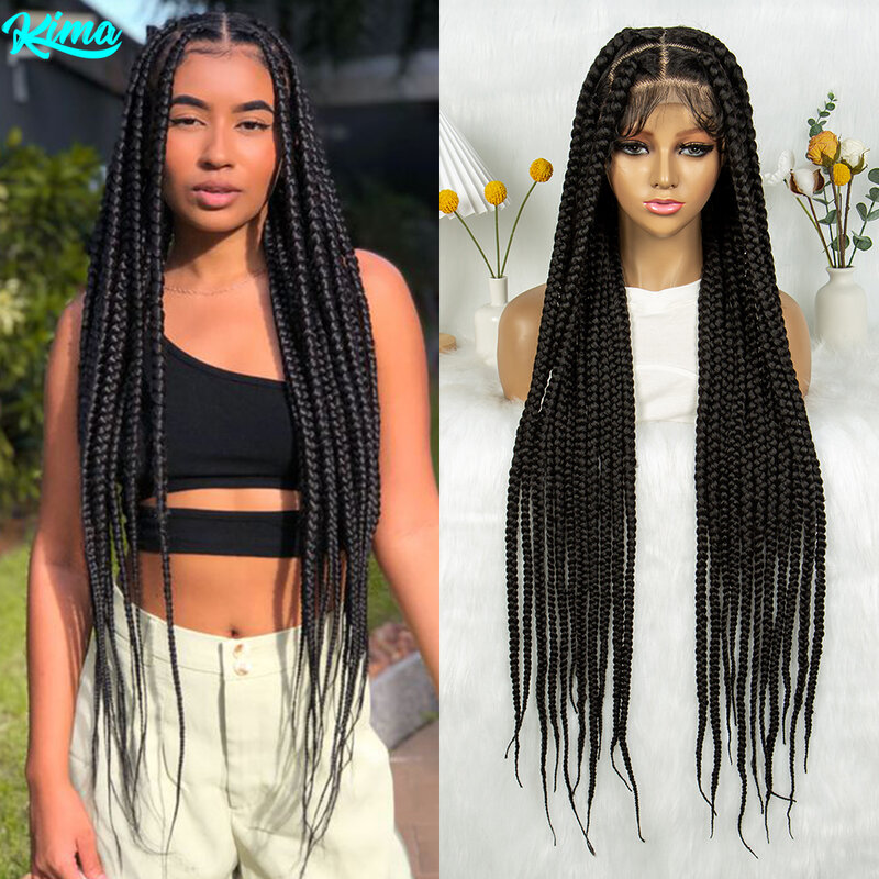 Synthetic Wigs Jumbo Box Braided Wig 36 inch Box Knotless Braid Wigs Transparent Full Lace Wigs with Baby Hair for Africa Women