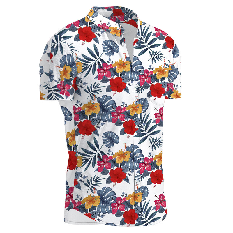 Men Street Fashion Summer Daily Shirt Hawaiian Cover Flowers Print Casual Loose Shirts Short Sleeve Beach Loose Tops Clothing