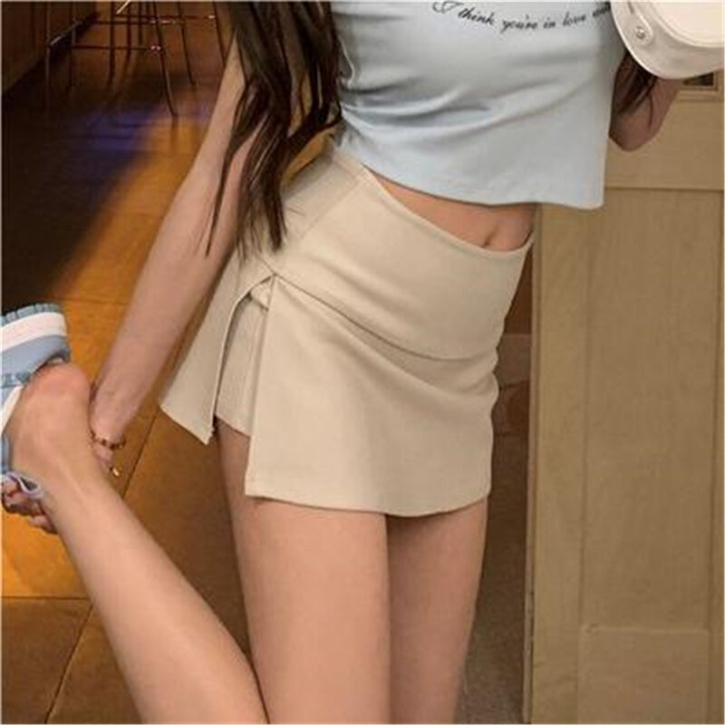Черные мини-юбки для женщин, летняя одежда, Женская мини-юбка-карандаш 2024 Y2k, корейские модные микро-юбки с шортами и Боковым Разрезом