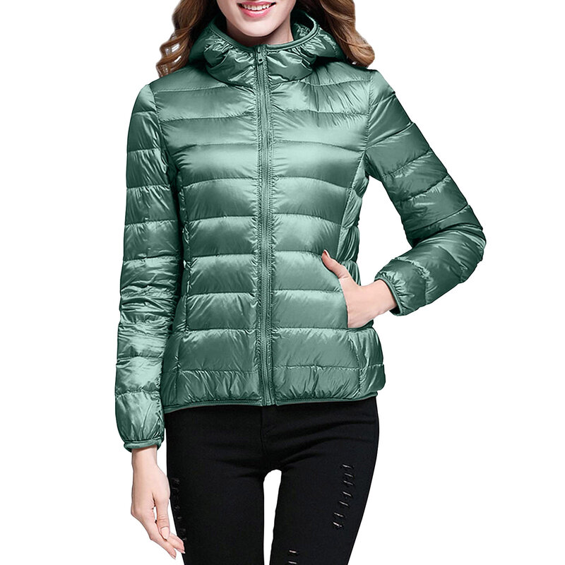 Piumino con cappuccio piumino moda donna piumino profondo autunno inverno cerniera cappotti caldi ultraleggeri piumini portatili da donna