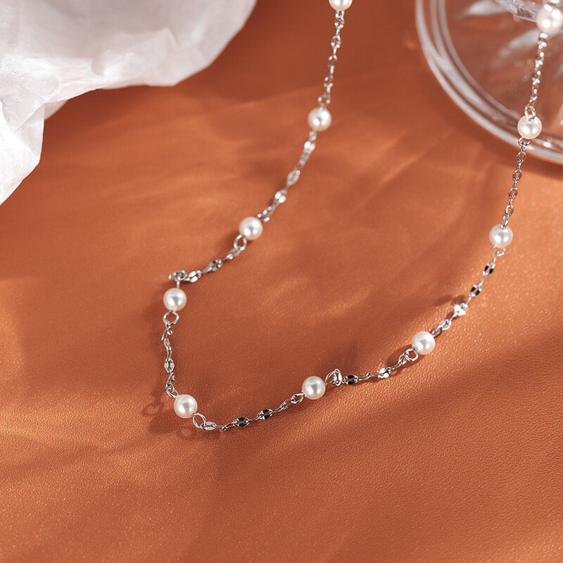 925 perła z polerowanego srebra długi Choker łańcuszek naszyjnik dla kobiet szerokie Fine Jewelry prezent urodzinowy, na przyjęcie weselne