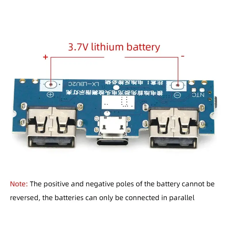 Placa de carregador de bateria de lítio, led dual usb 5v 2.4a módulo de carregamento móvel micro/tipo-c usb 18650