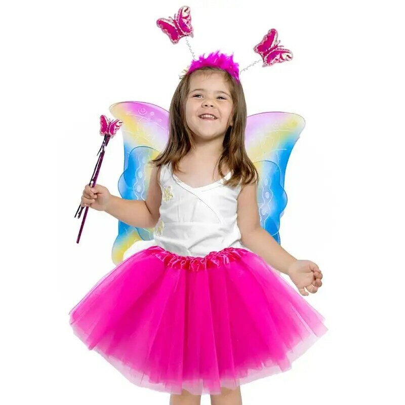절묘한 소녀 파티 의류 세트, 날개 요정 의상 세트, 나비 날개 스커트 지팡이 및 머리 장식, 생일 파티