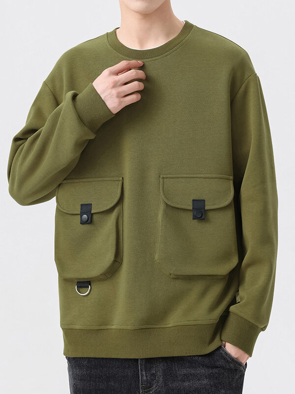 2023 neue Herbst große Taschen Sweatshirts Männer Streetwear O-Ausschnitt Langarm Baumwolle Pullover Basic Hoodie Tops plus Größe 8xl