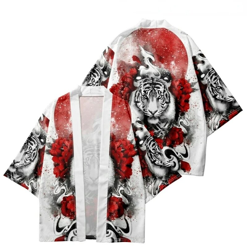 Tiger Print Strand japanischen Stil Kimono Streetwear Männer Frauen Strickjacke Cosplay Haori Yukata Harajuku Tops Robe Japan