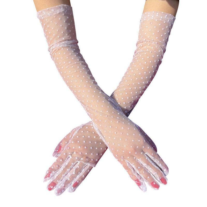 Women\'s sexy mesh gauze wavy dot lace gloves Fashion sunscreen Breathable lace bridal wedding Etiquette Gloves C054